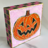 Jack-O-Lantern Pumpkin Textured Handpainted Wood