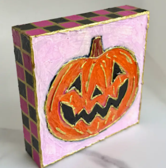 Jack-O-Lantern Pumpkin Textured Handpainted Wood