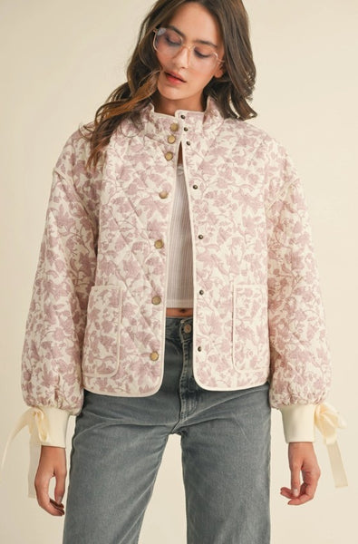 Pink Quilted Jacket with Ribbon Detail