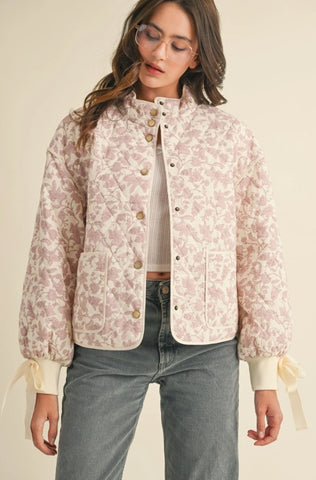 Pink Quilted Jacket with Ribbon Detail