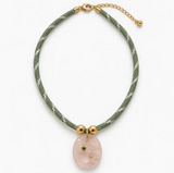 Rose Quartz Pendant Sage Necklace