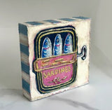 Sardine Tin Textured Hand-painted Wood Block Art