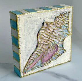 Conch Shell Pastel Textured Hand-painted Wood Block Art