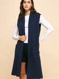 Sleeveless Open Knit Cardigan - Navy