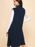 Sleeveless Open Knit Cardigan - Navy