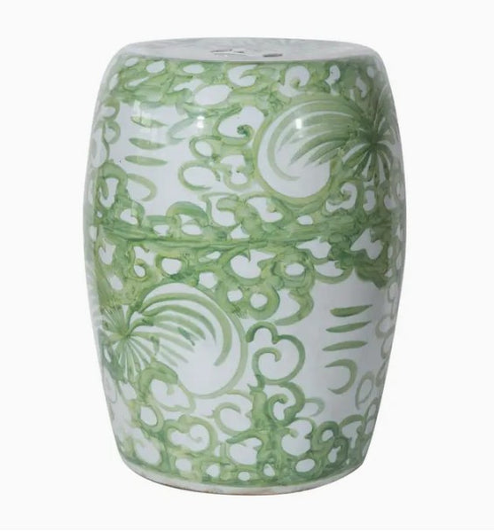 Moss Green Porcelain Garden Stool Treasure Flower Motif