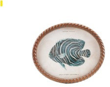 Oval MDF Twisted Framed Glass Wall Décor w/ Vintage Reproduction Fish Image