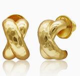 Hammered Cross Stud Earring - 24K Gold Plated