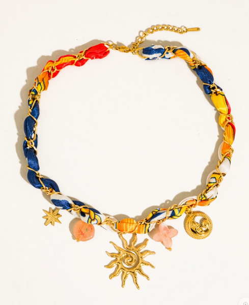 Sedona Sun Charm Braided Necklace | 18K Gold Non-Tarnish