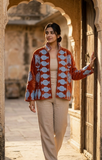 Powder Blue & Rust Hand-Embroidered Velvet Cape Jacket