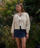 Tied Front Embroidered Floral Jacket