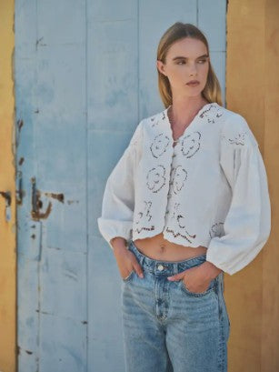 Denim Embroidery Blouse Top
