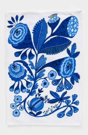 Blue and White Embroidered Dish Towel | Botanical