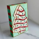 Christmas Tree Cake Striped Hand-painted Wood Block Art⁠