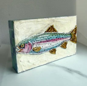 Rainbow Trout Fish Textured Hand-painted Art Block Pastel