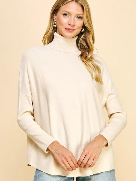 Turtle Neck Pullover Sweater - Cream