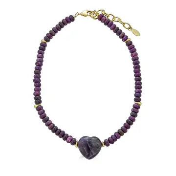 Viola Lepidolite and Amethyst Heart Necklace