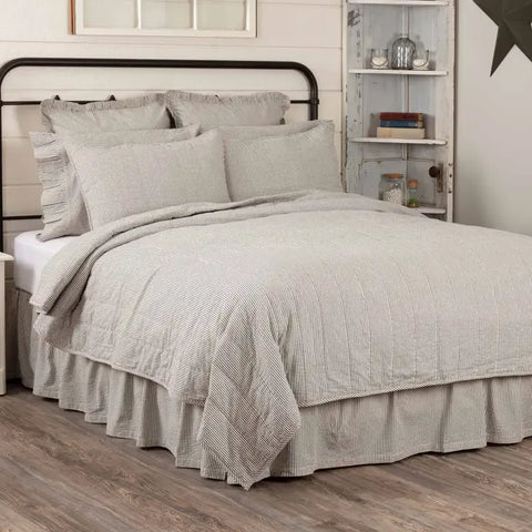 Hatteras Seersucker Blue Ticking Stripe Queen Quilt Coverlet