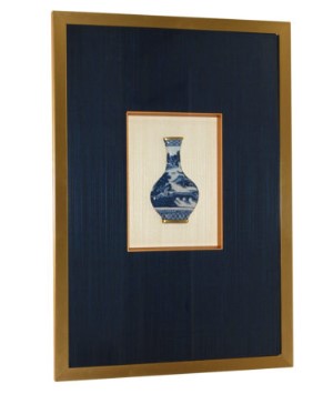 Framed Blue and White Relief Vases